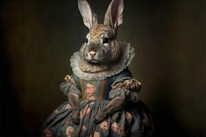 Porträt von Hase im ein viktorianisch Kleid. ai generiert foto