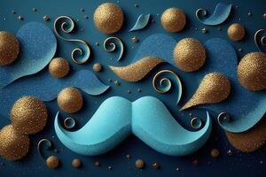 Blau abstrakt Illustration mit ein Schnurrbart. International Herren Tag, Vaters Tag. generativ ai. foto