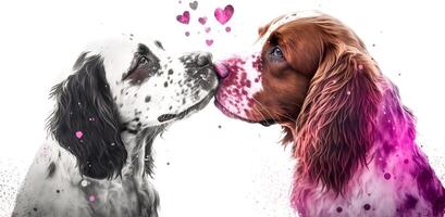 zwei Hunde sind küssen. Aquarell Wirkung. Valentinstag Tag, Liebe. Paar, Beziehung. Postkarte, Gruß Karte Design. generativ ai. foto