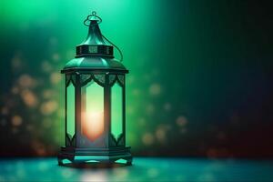 ein Laterne mit das Licht leuchtenden auf Es, islamisch Hintergrund foto