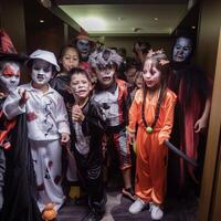 Schule Kinder im Halloween Kostüm - - generativ ai foto