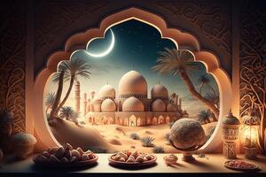 festlich Foto Ramadan kareem Hintergrund. Illustration ai generativ