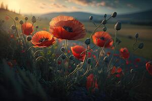 Mohn Blume natürlich Hintergrund. Illustration ai generativ foto