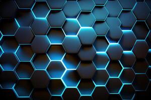 realistisch Blau Hexagon Muster Hintergrund. Illustration ai generativ foto