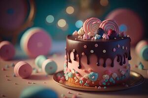 lecker Kinder- Geburtstag Kuchen. Illustration ai generativ foto