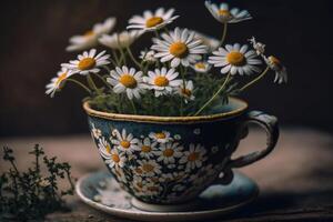 Kamille Blumen im Tasse. Illustration ai generativ foto
