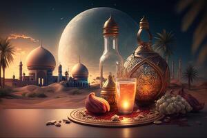 festlich Foto Ramadan kareem Hintergrund. Illustration ai generativ