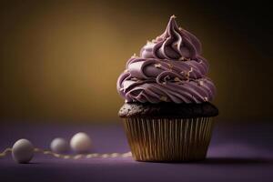 Geburtstag Cupcake auf dunkel Hintergrund. Illustration ai generativ foto