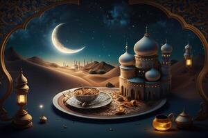 festlich Foto Ramadan kareem Hintergrund. Illustration ai generativ