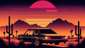 80er Jahre Stil Illustration Hintergrund, Neu Retrowave Design, Orange retro Hintergrund. generativ ai foto