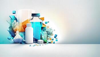 Pharmakologie und Arzneimittel, Gesundheitswesen Hintergrund mit Kopieren Raum. generativ ai Illustration foto