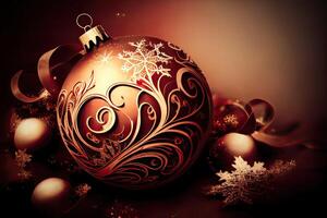 Neu Jahr und fröhlich Weihnachten Urlaub Winter Hintergrund. Weihnachten Dekorationen, Hintergrund mit Kopieren Raum, generativ ai foto