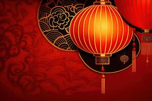 Chinesisch Neu Jahr Hintergrund mit Kopieren Raum, Attrappe, Lehrmodell, Simulation rot Hintergrund. China Urlaub generativ ai foto