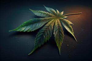 Grün Cannabis Blatt oben Aussicht Nahansicht generativ ai foto