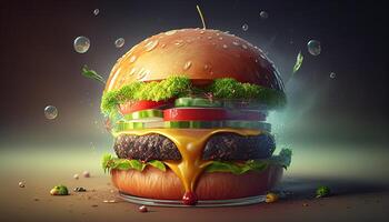 lecker köstlich Burger, generativ ai Illustration foto
