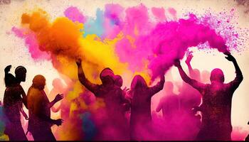 holi Feier Illustration, Urlaub festlich. bunt Farbe und Pulver generativ ai foto