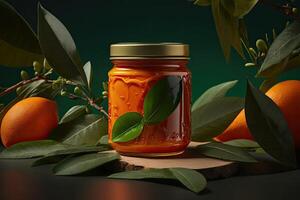 Orange Marmelade im Glas Krug. Illustration ai generativ foto