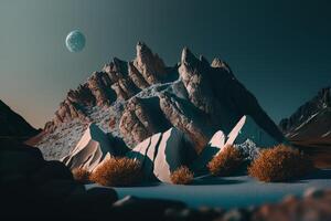 minimal surreal Berg Landschaft. Hintergrund zum Branding. Illustration ai generativ foto