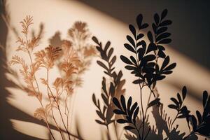 Schatten Natur Licht Beige Hintergrund. Illustration ai generativ foto