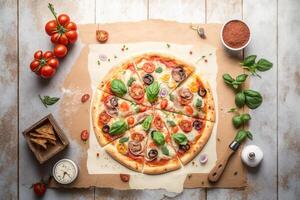 heiß Italienisch Pizza. Illustration generativ ai foto