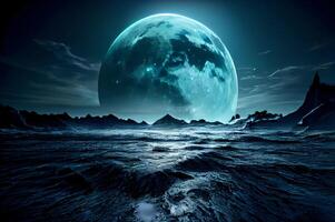 Mond Tide auf das Meer. Nacht auf das Strand. ai generiert foto