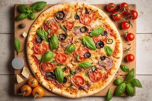 heiß Italienisch Pizza. Illustration generativ ai foto
