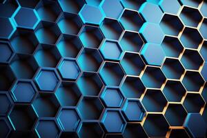 realistisch Blau Hexagon Muster Hintergrund. Illustration ai generativ foto