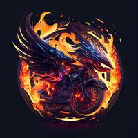 schwarz aufregend moto Fahrrad Logo mit Feuer. generativ ai foto