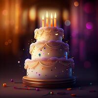 Geburtstag Kuchen mit Kerzen. Illustration generativ ai foto
