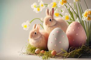 Ostern Hintergrund natürlich süß Hase. Illustration generativ ai foto