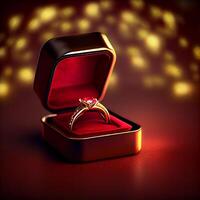Gold Hochzeit Ring im rot Kasten. Illustration generativ ai foto
