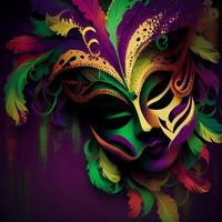 violett Karneval gras Karneval Hintergrund mit Maske. generativ ai foto