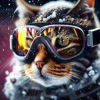 cool Katze im Ski Brille Fahrten ein Snowboard. Illustration generativ ai foto