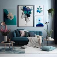 Blau und Grün minimalistisch modern Innere Design. generativ ai foto