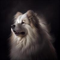realistisch fluffig Hund Porträt auf schwarz Hintergrund generativ ai foto