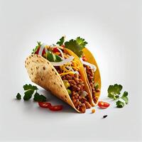 köstlich Tacos schnell Essen auf ein Weiß Hintergrund. generativ ai foto