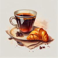 Morgen schwarz Espresso Kaffee mit Croissant und Marmelade. generativ ai foto