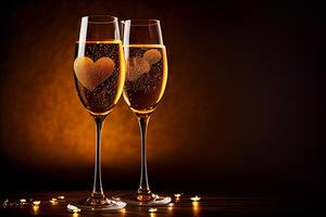 zwei Brille von Champagner Valentinstag Tag Party. Illustration generativ ai foto