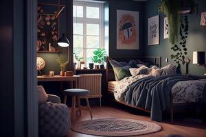 Blau süß kindisch Zimmer Innere. generativ ai foto