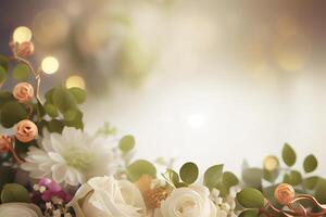 realistisch Hochzeit Blumen- Rand verwischen. Illustration generativ ai foto