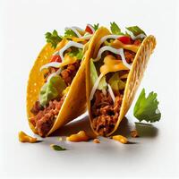 köstlich Tacos schnell Essen auf ein Weiß Hintergrund. generativ ai foto