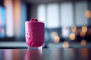 Glas von Himbeere Smoothie im Weiß Boden. Illustration generativ ai foto