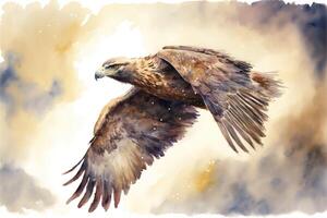 ai generiert süß Adler ist fliegend auf Himmel. Aquarell Gemälde von süß Adler Vogel wild Tiere. foto