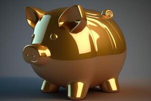 ai generiert 3d golden Schweinchen Bank. Gold symbolisiert Fruchtbarkeit und Vermögen. foto