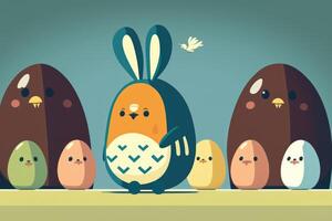 ai generiert Hase und Ostern Eier Karikatur. Ostern Hase, Ostern Kaninchen, Ostern Hase Konzept. foto