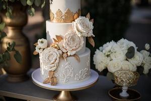 Hochzeit Kuchen ist das traditionell Kuchen serviert beim Hochzeit Parteien nach das Main Mahlzeit. im modern Western Kultur, das Kuchen ist in der Regel auf Anzeige und serviert zu Gäste während das Rezeption. foto