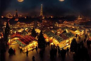 Illustration Weihnachten Markt beim Nacht angesehen von das Luft foto