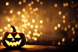 Illustration Halloween Kürbis mit Licht und funkelnd Bokeh foto