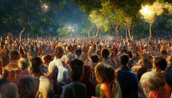 Illustration von ein öffnen Luft Konzert mit Tanzen Menschen foto
