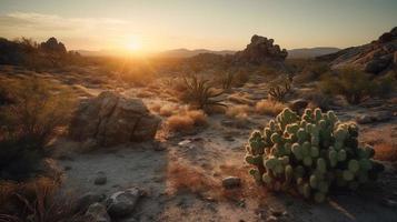 Sonnenuntergang im Joshua Baum National Park, Kalifornien, vereinigt Zustände foto